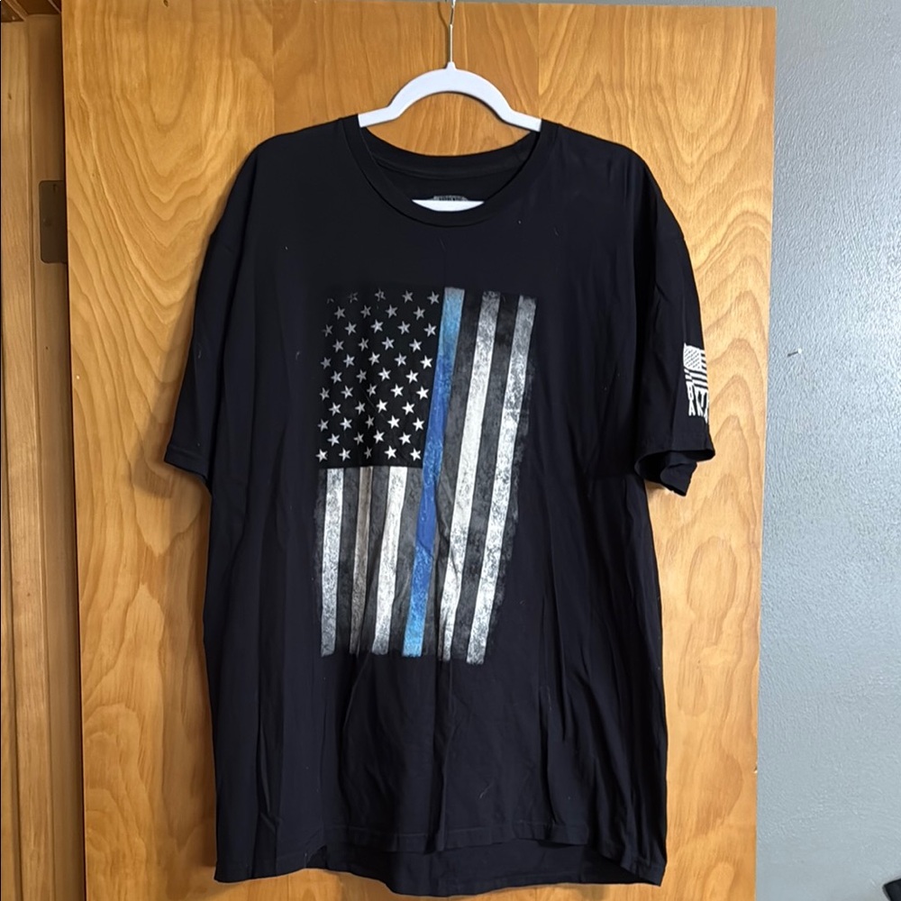 Black and Blue Short Sleeve Tee with Thin Blue Line Design